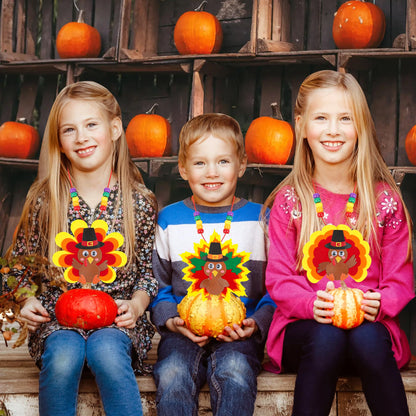 Huyamap Thanksgiving Turkey Necklace Craft Kits 24 Pack Colorful Style 1