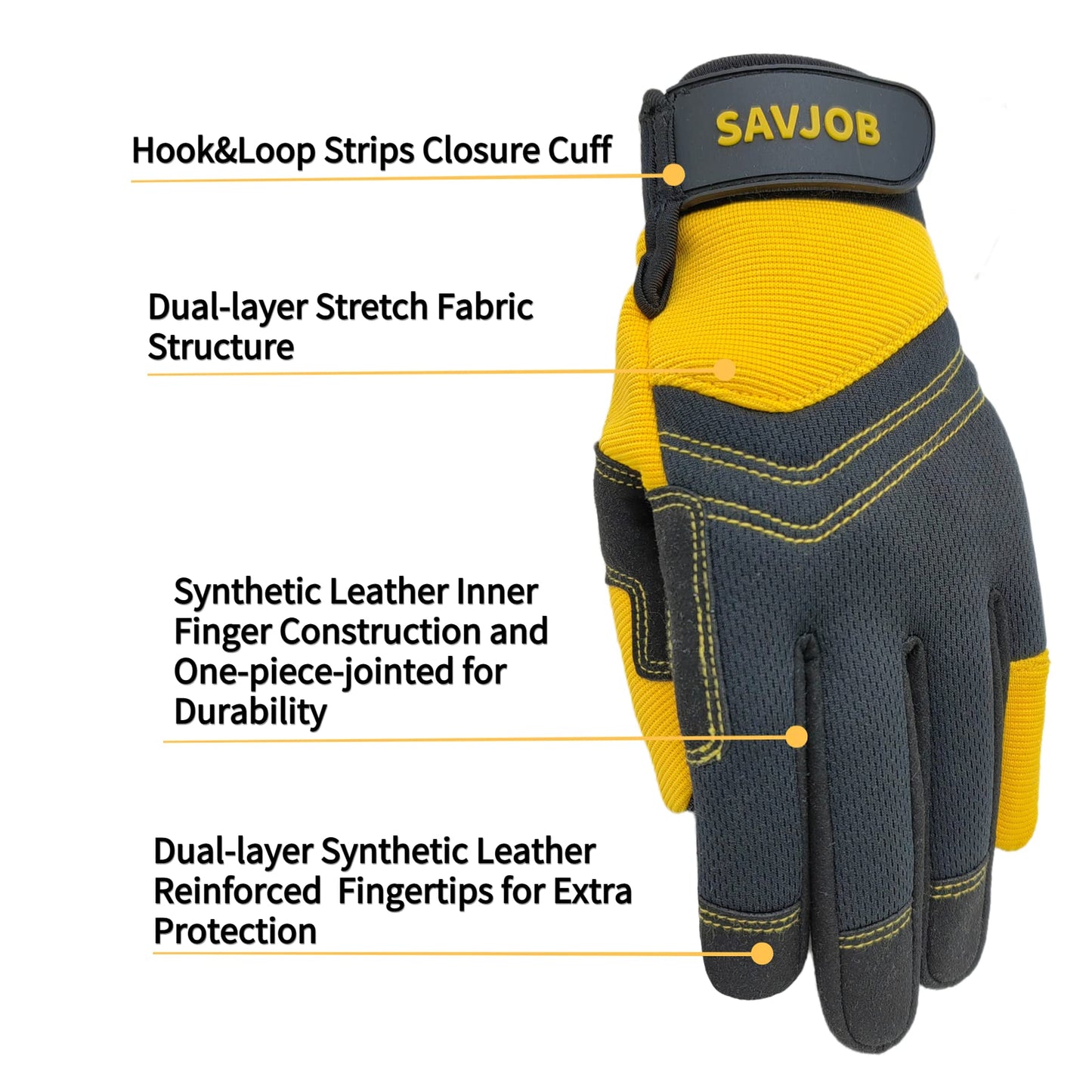 SAVJOB Women's Light-Duty Work Gloves Faux Leather Yellow Size Small