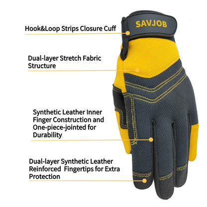 SAVJOB Women's Light-Duty Work Gloves Faux Leather Yellow Size Small