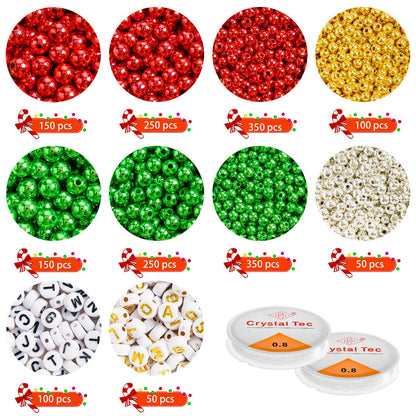 DECYOOL Christmas Jewelry Beads Set 1800pcs Red Green Silver Gold Small