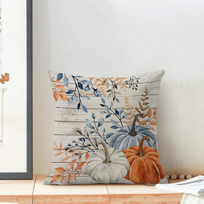 Yxuiyal Fall Pillow Covers 18x18 Set of 2 Blue Orange Pumpkin Leaves