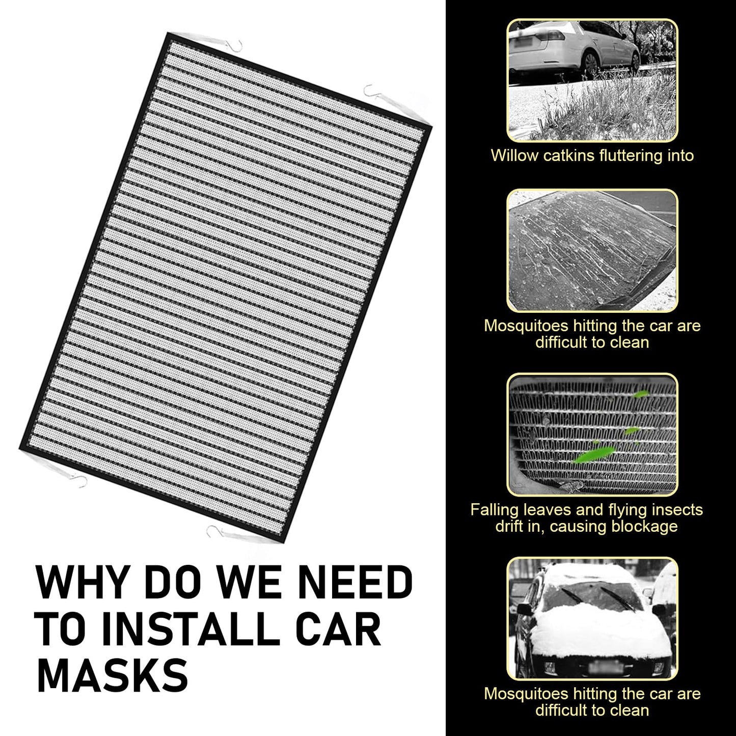 Downhill Front Hood Grille Protection Mesh 2PCS 41.33x31.49in Black
