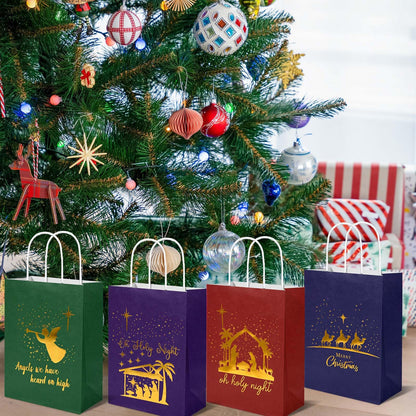 Bolsome 24Pcs Christmas Nativity Gift Bags Red Green Blue Gold Foil