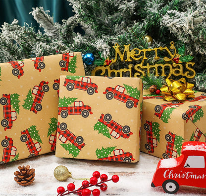 CAMKUZON Kraft Christmas Wrapping Paper Roll Vintage Red Black Plaid 17.4 Inch
