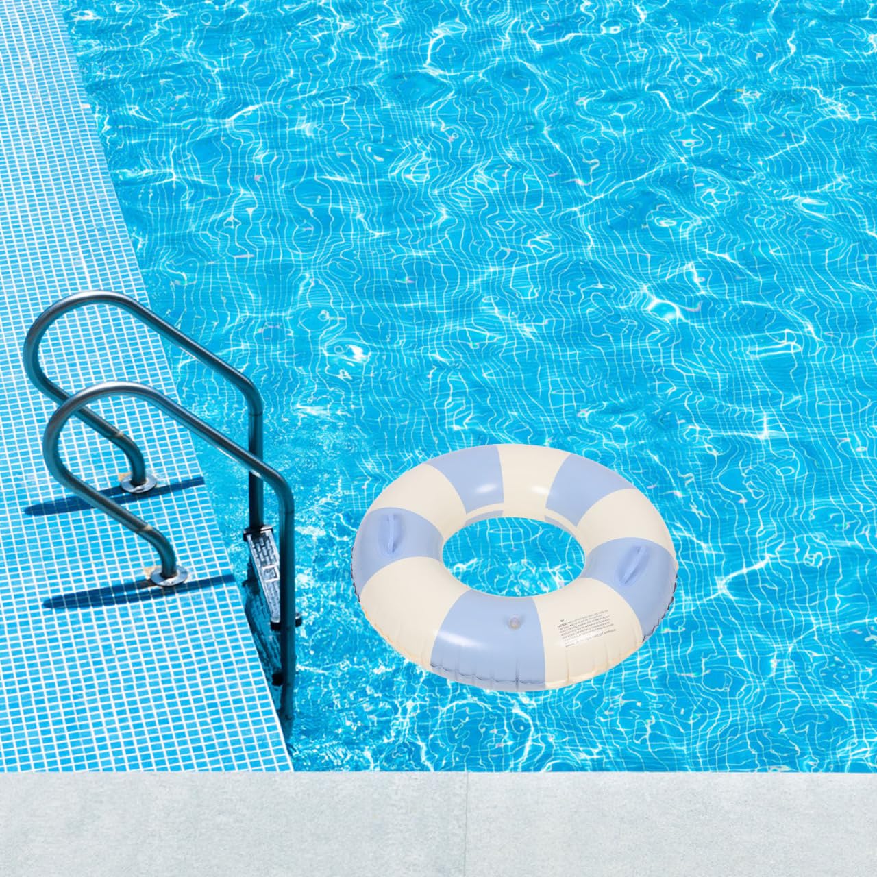 Garneck Inflatable Swimming Ring 32.3'' Retro Striped Blue PVC Adult Float