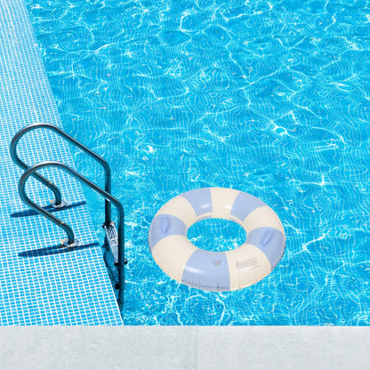 Garneck Inflatable Swimming Ring 32.3'' Retro Striped Blue PVC Adult Float