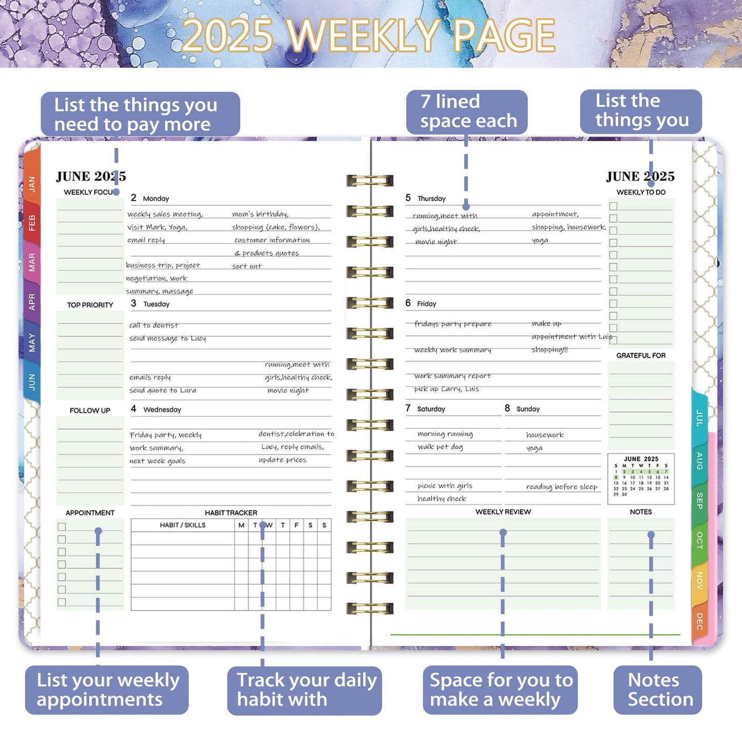 Makapoo 2025 Planner Weekly & Monthly 6.3x8.4 Green Ink Sturdy Cover