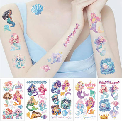SBOBUY 10 Sheets Yellow Mermaid Temporary Tattoos Birthday Party Supplies