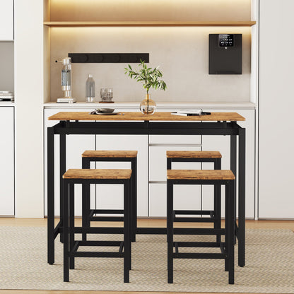 TREXM 5-piece compact bar table with table and stool - modern industrial design brown