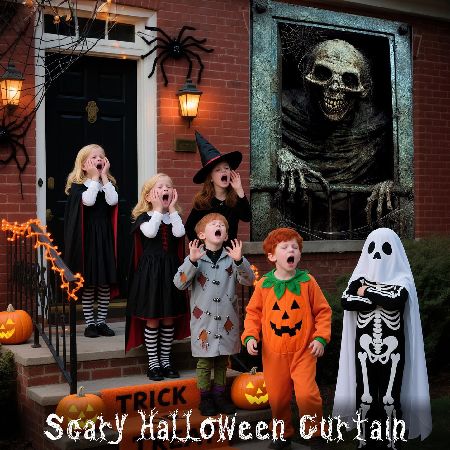 rookea Halloween Funny Skeleton Curtain Banner Spooky Window Decor Polyester