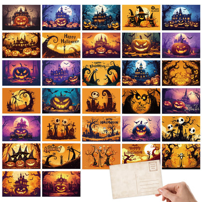 Tlenpo Halloween Postcards 32pcs 4x6in 350gsm Vintage Pumpkin Skeleton