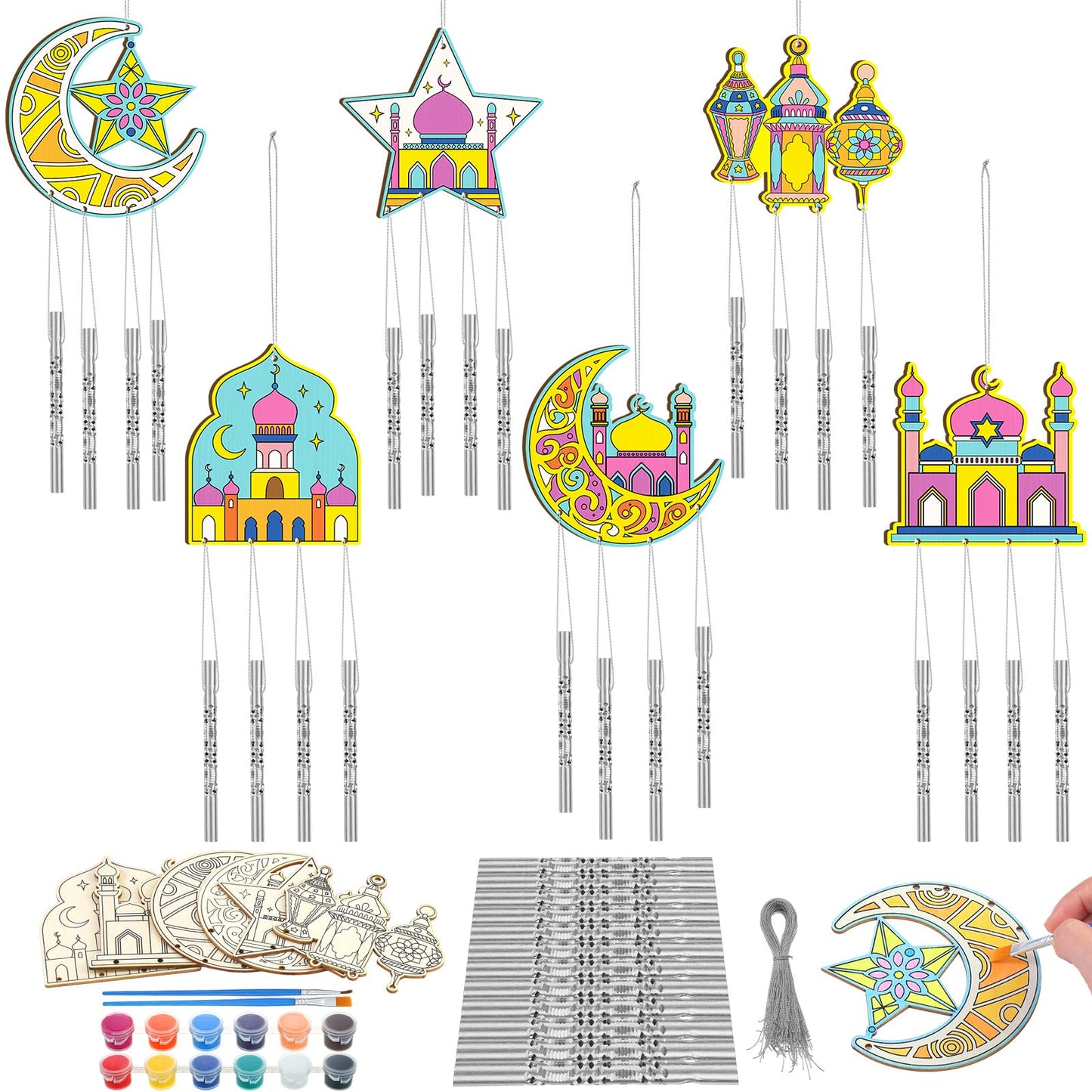Silipull Thanksgiving Wooden Wind Chimes DIY Craft Set 39 Inch Colorful