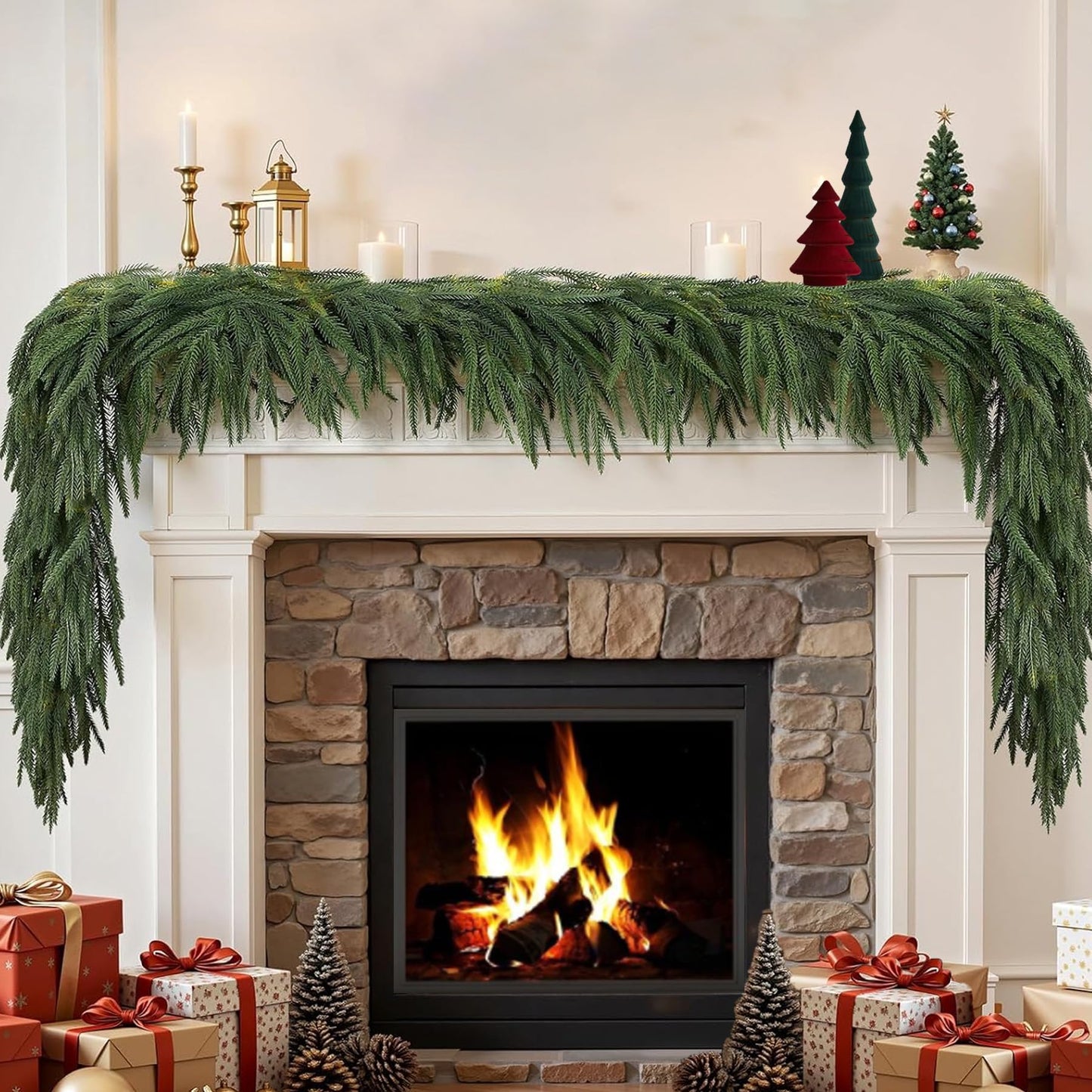 KYGDS Christmas Norfolk Pine Garland 5FT Real Touch Artificial Greenery Green