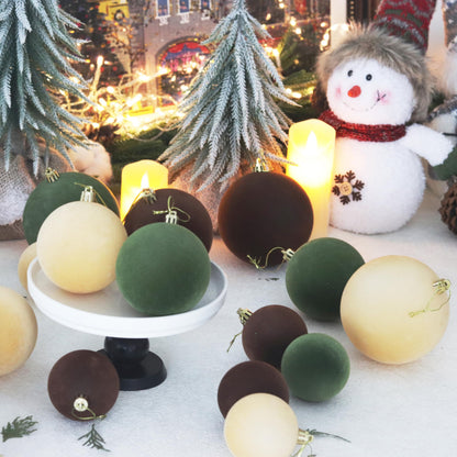 Senjie 30pcs Velvet Christmas Balls Ornaments 2.36in Brown Green Khaki