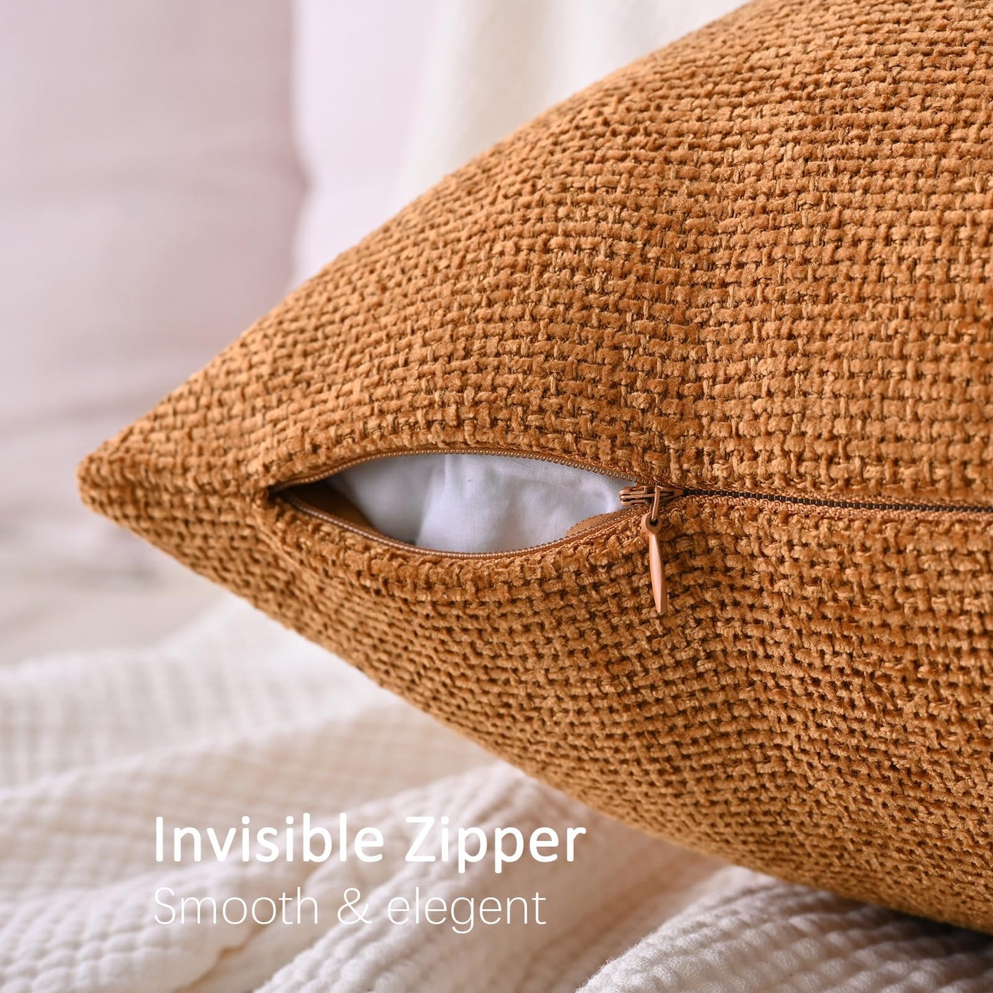 Cozoomy Chenille Linen Throw Pillow Covers 12x20 Inch Rustic Bronze Set of 2