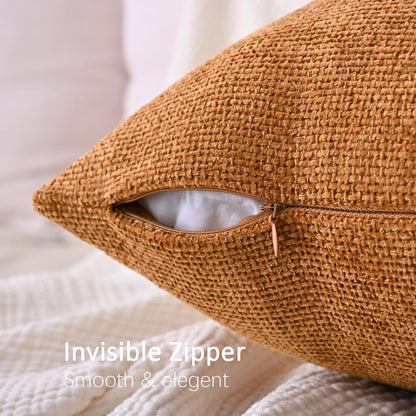 Cozoomy Chenille Linen Throw Pillow Covers 12x20 Inch Rustic Bronze Set of 2