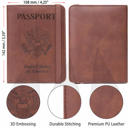 Shvigel US RFID Blocking Passport Holder Travel Case Brown Small