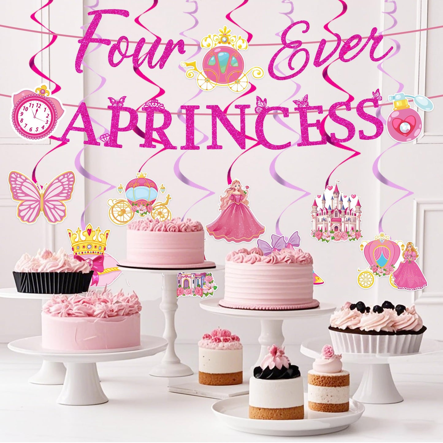 Romart Princess 4th Birthday Party Decorations 2 Banners 8 Swirls Pink Lavender