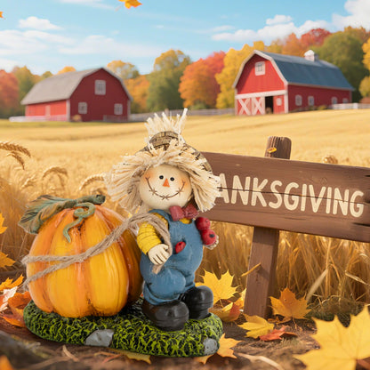 Hodao Thanksgiving Scarecrow Turkey Pumpkin Decor Farmhouse Fall Centerpiece Red