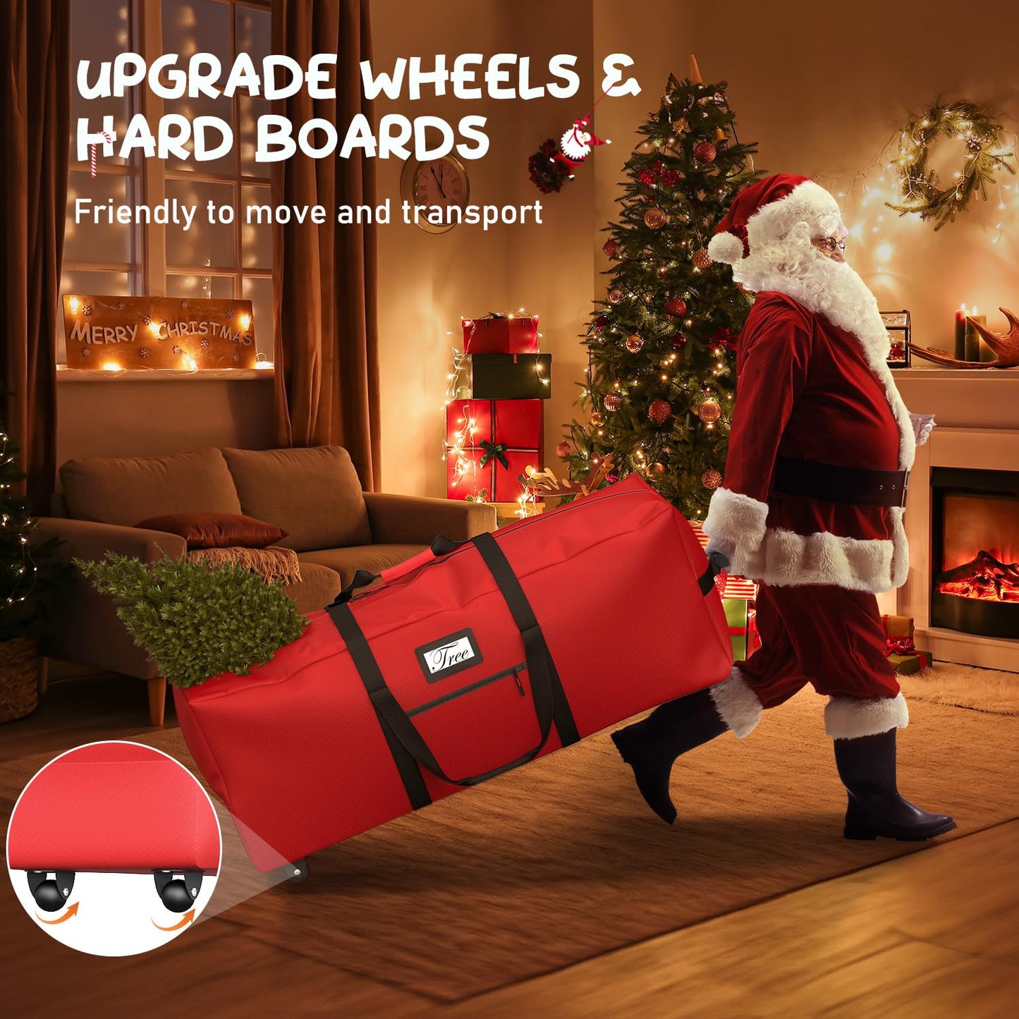 Mrrihand Christmas Tree Storage Bag Heavy-Duty 600D Oxford Red 7.5Ft
