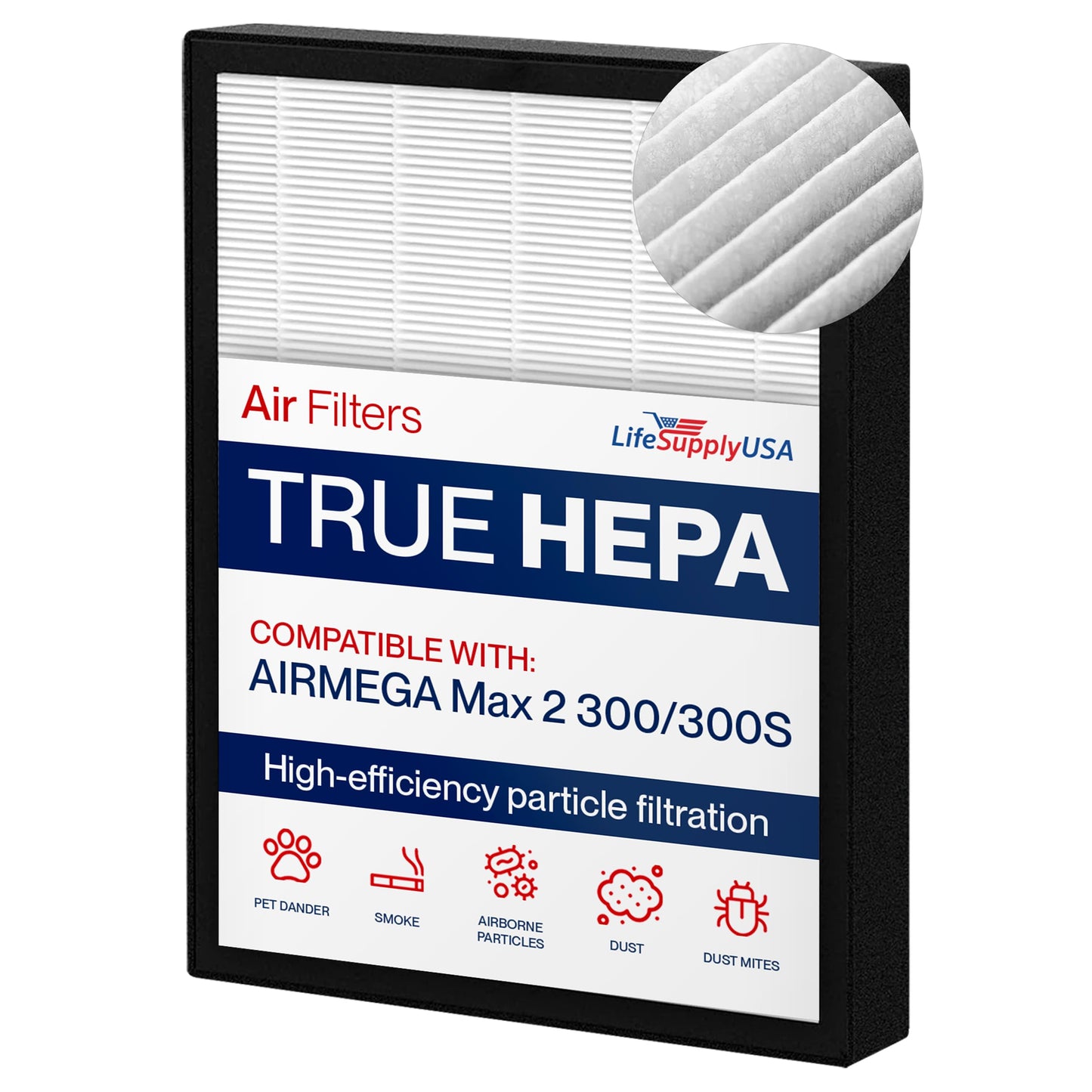LifeSupplyUSA True HEPA Max2 Filter AP-1515-FP for Coway Airmega 300/300S