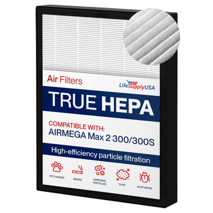 LifeSupplyUSA True HEPA Max2 Filter AP-1515-FP for Coway Airmega 300/300S