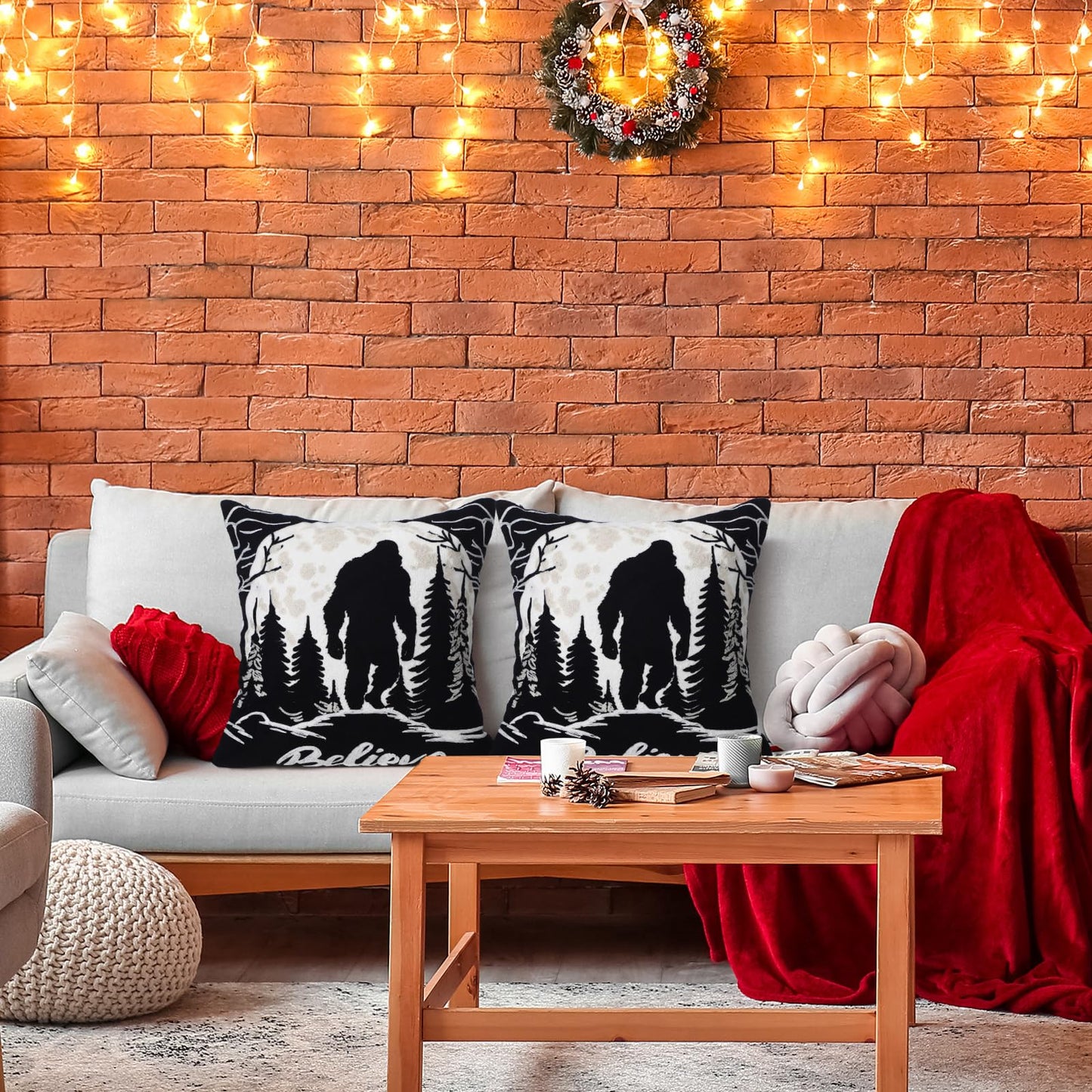Burbell Bigfoot Christmas Pillow Covers Set of 2 Black 18x18