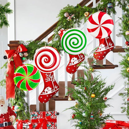 Generic Gingerbread Christmas Wooden Ornaments Large Red White Peppermint