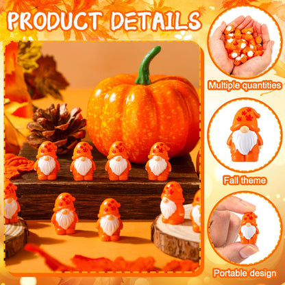 Yaomiao 50 Pcs Fall Thanksgiving Mini Resin Gnomes Orange Table Decor