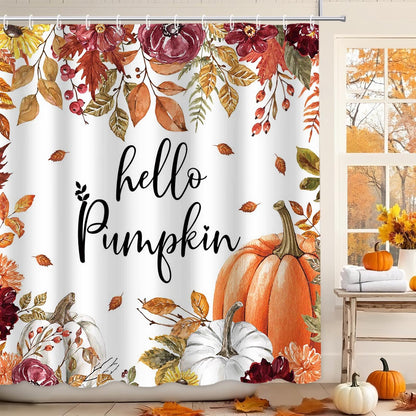 MEHOFOND Fall Pumpkin Watercolor Shower Curtain 72x72 Inch Waterproof Hooks