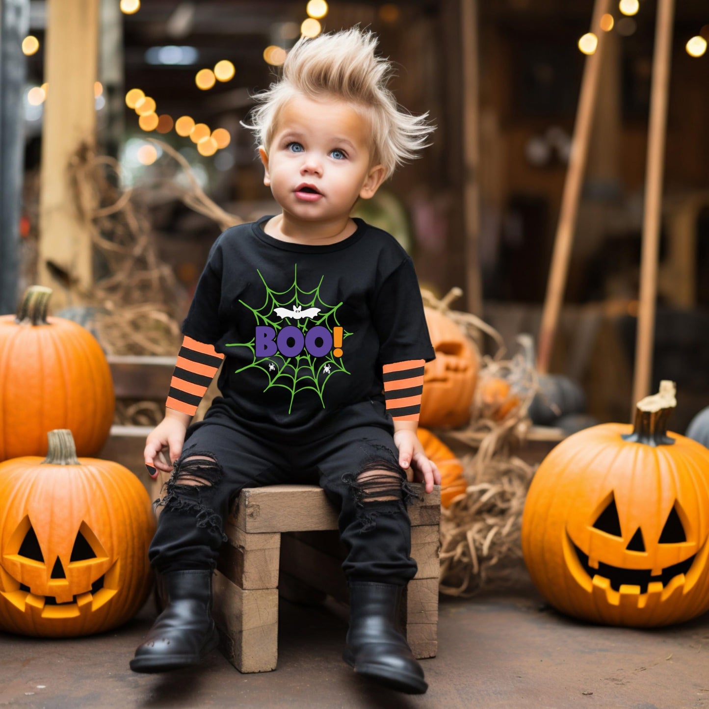XFSJGNA Toddler Halloween Raglan Long Sleeve Shirt Boo Bat Black Size 5T