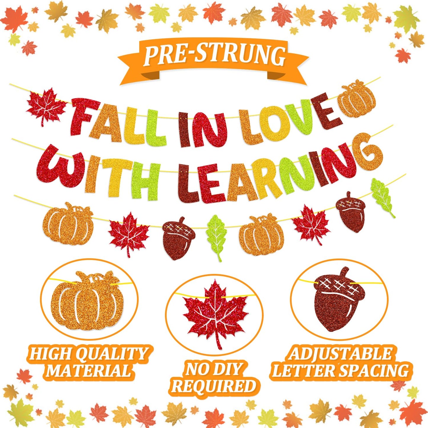 YWLACC Fall in Love with Learning Classroom Banner Autumn Leaves Pumpkin