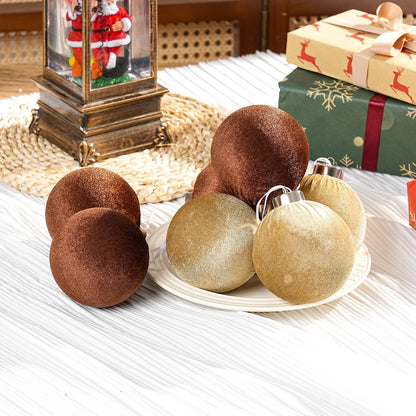 Xmastell 12 Pcs Velvet Christmas Ornaments Set Coffee Brown 3.15 Inch