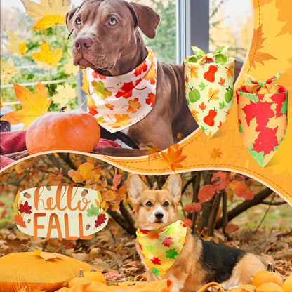 Preboun 100Pcs Fall Thanksgiving Dog Bandanas Pumpkin Maple Leaves Yellow Orange