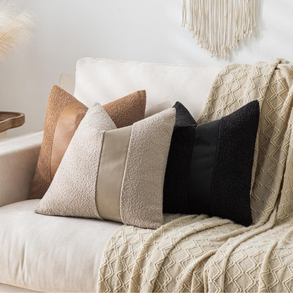 Laolitou 2 Pack Boucle Pillow Covers 18x18 Inch Faux Leather Oatmeal