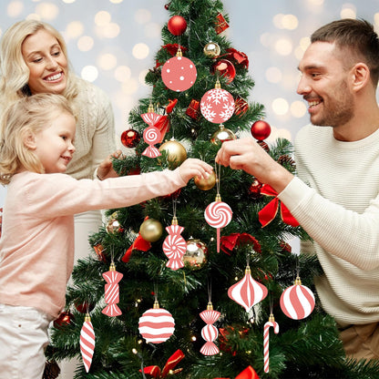 Arosche Christmas Candyland Tree Decorations 24Pcs Pink Wooden Ornaments