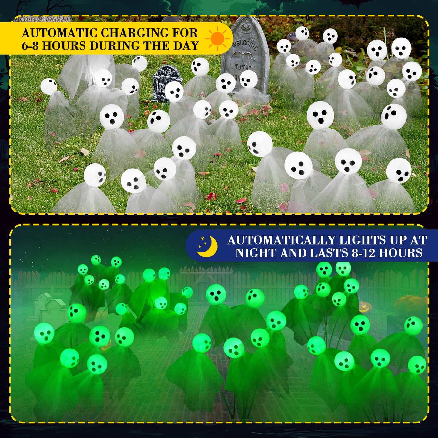 VIHOSE 6 Pack 36 LED Green Solar Halloween Ghost Pathway Lights Outdoor