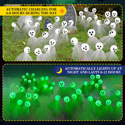VIHOSE 6 Pack 36 LED Green Solar Halloween Ghost Pathway Lights Outdoor