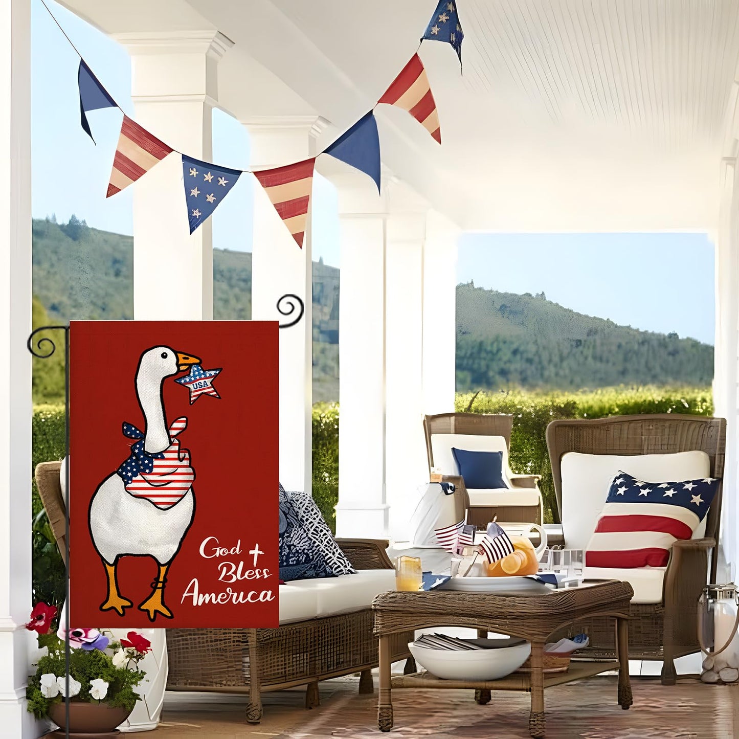 EKOREST Patriotic Garden Flag 12x18in Double Sided Funny Goose Red White Blue