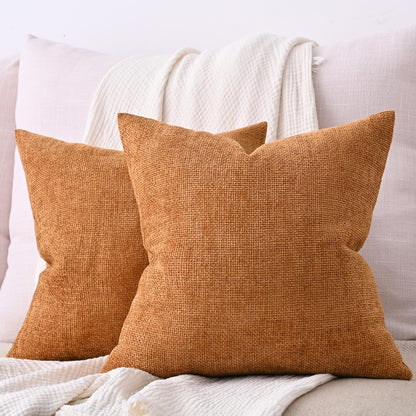 Cozoomy Chenille Linen Throw Pillow Covers 12x20 Inch Rustic Bronze Set of 2