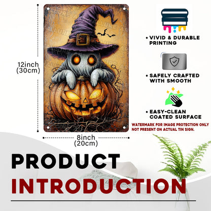 ARTWALLURE Halloween Pumpkin Ghost Vintage Metal Tin Sign 8x12 inch
