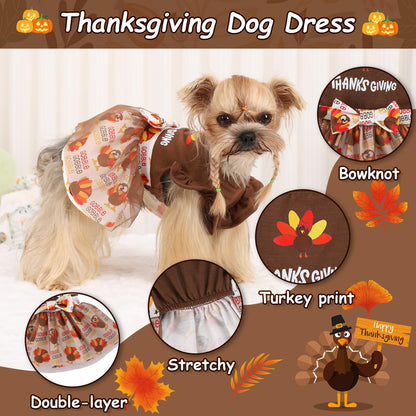 Sebaoyu Thanksgiving Dog Dress Brown Turkey Outfit Medium Size