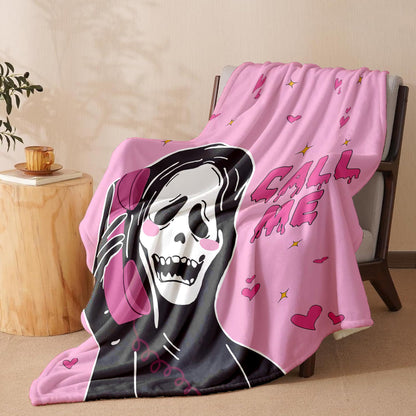 LOSIVISHE Halloween Flannel Throw Blanket Pink Ghost Pattern 50x70 in