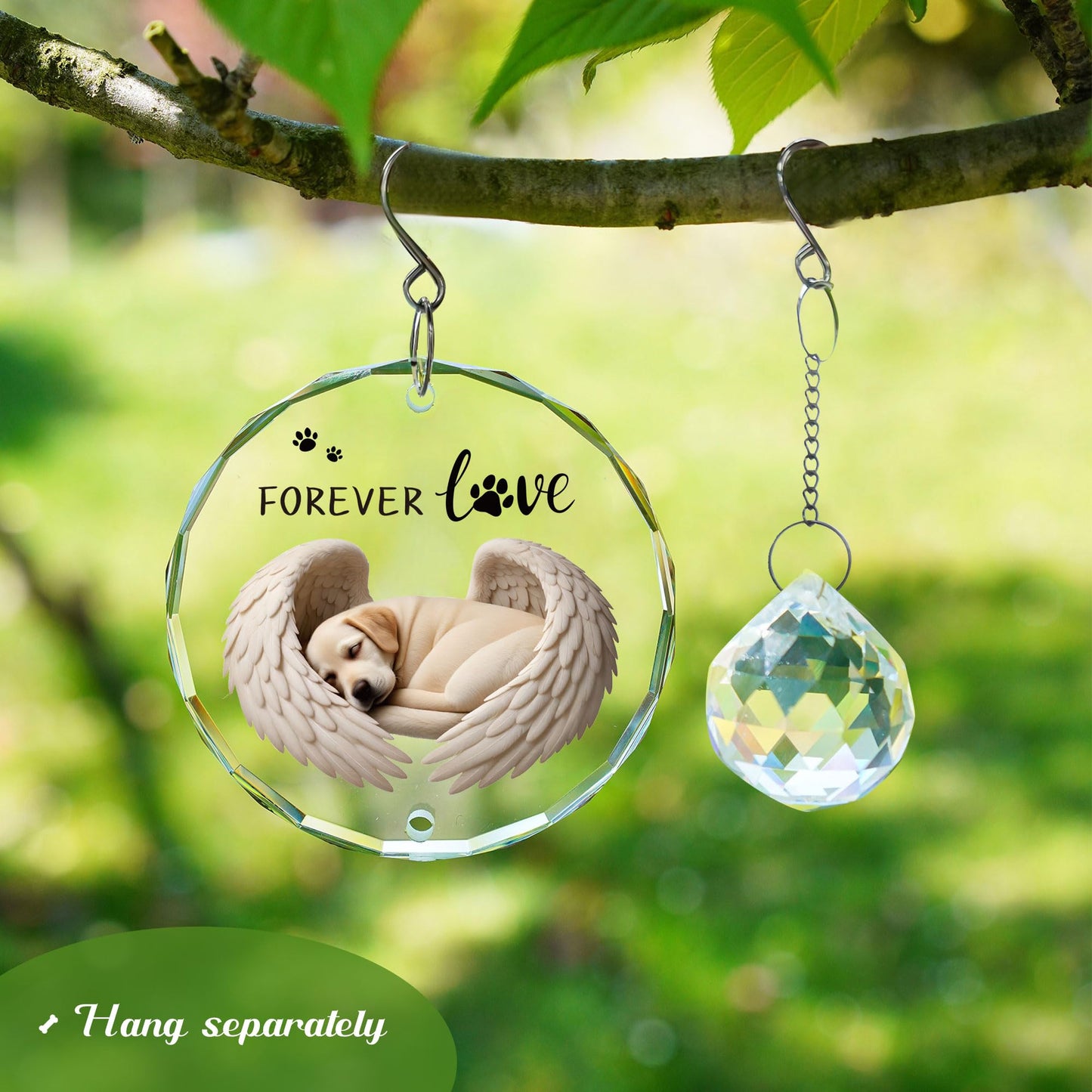 YU FENG 11.8in Dog Angel Crystal Suncatcher Memorial Rainbow Bridge
