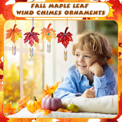 SRIZIAN 9 Pack Maple Leaf Wind Chimes Kit DIY Wood Crafts Kids Autumn Party