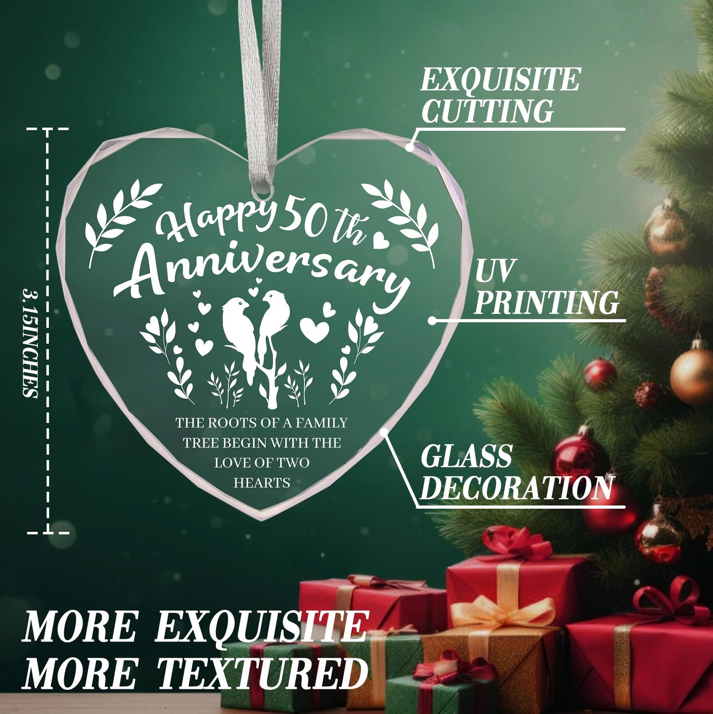 Vorruil Baby First 50th Anniversary Gift Heart Glass Tree Decoration