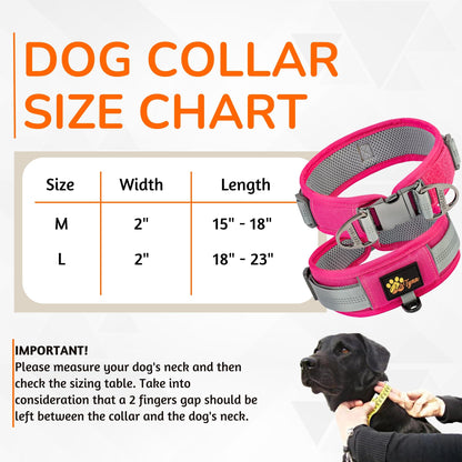 ADITYNA Durable 2-inch AirTag Dog Collar Reflective Metal Buckle Pink Size M
