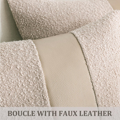 Laolitou 2 Pack Boucle Pillow Covers 18x18 Inch Faux Leather Oatmeal