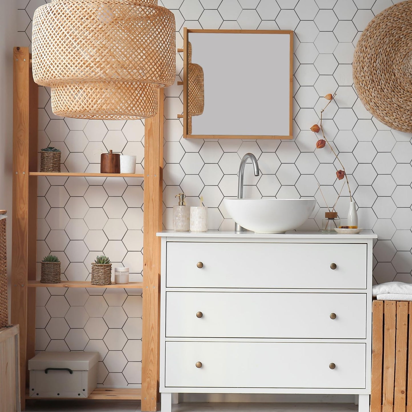 Yipscazo Hexagon Peel Stick Backsplash Tile SPC Faux Marble Pure White 1 Sheet