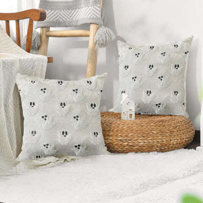 LUOLILI Halloween Pillow Covers 18x18 White Ghost Set of 2 Plush Polyester